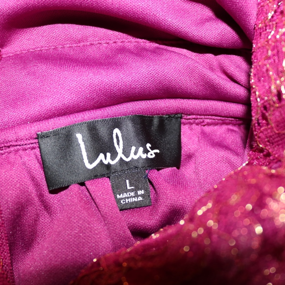 Lulu’s Tawny Magenta Metallic Lace Skater Dress - Picture 5 of 9